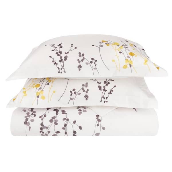 Purple White Floral Queen Cotton Duvet Cover Set