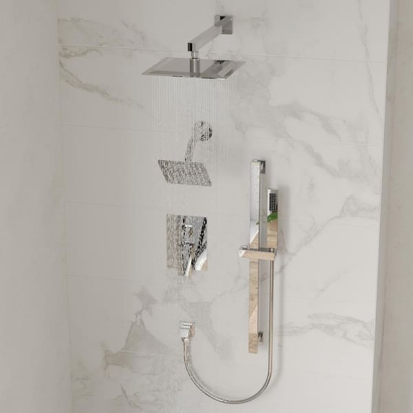 Single Handle 3-Spray Patterns 10 and 6 in. Dual Shower Faucet 2.5 GPM with Adjustable Heads and Handheld in Chorme