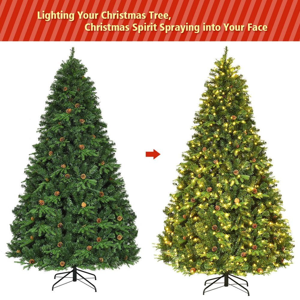 8ft Pre-lit Artificial Pine Christmas Tree with Warm White LED Lights
