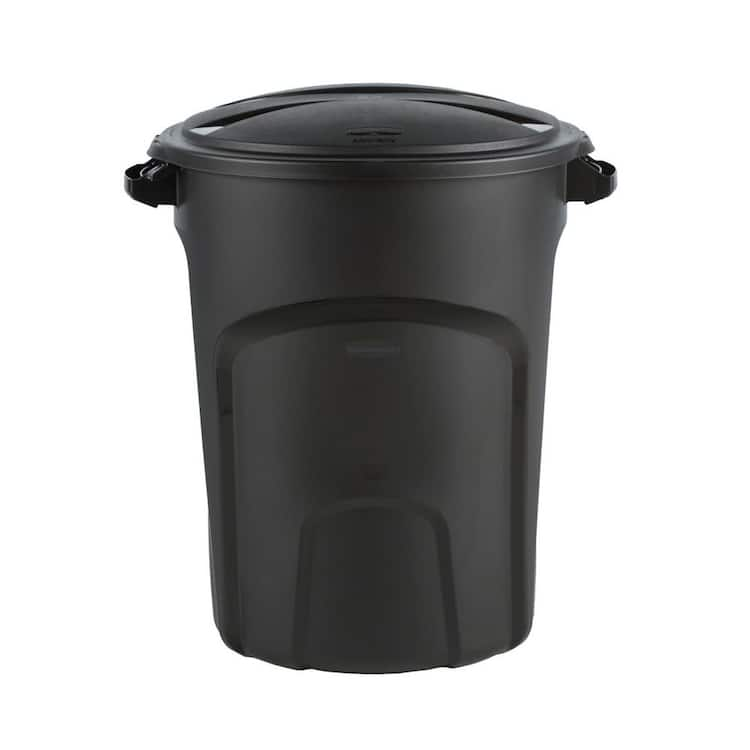 Rubbermaid Roughneck 32 Gal Vented Black Round Trash Can With Lid Home Depot Inventory 