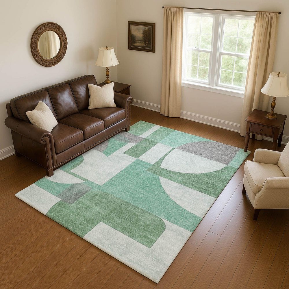 Mayfield Premium Machine Washable Abstract AMF1692 Green 3 ft. x 5 ft. Area Rug price history on PriceWatchPro