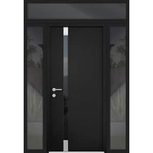 6777 56 in. x 96 in. Right-Hand/Inswing Tinted Glass Black Enamel Steel Prehung Front Door with Hardware