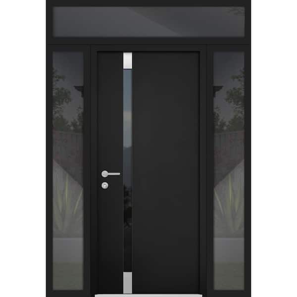 VDOMDOORS 6777 56 in. x 96 in. Right-Hand/Inswing Tinted Glass Black Enamel Steel Prehung Front Door with Hardware