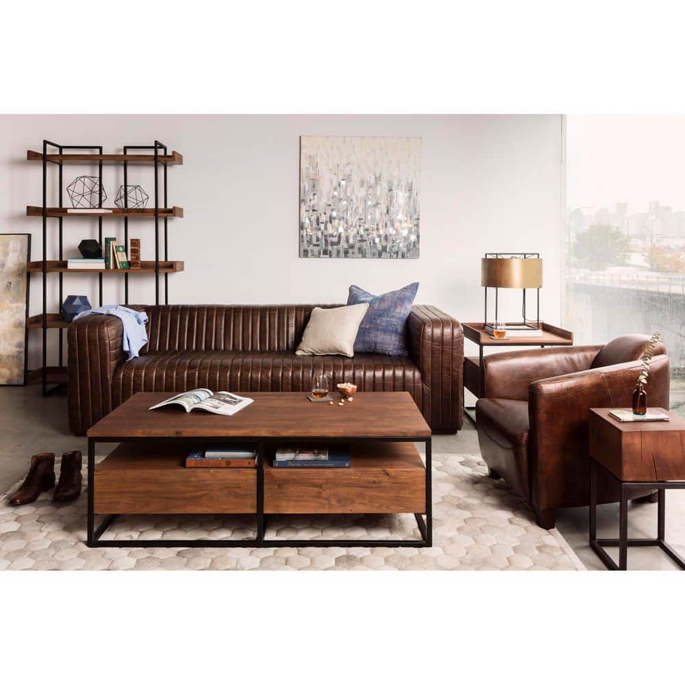 Burrard 75 in. Tall Light Brown Solid Acacia Wood and Iron 5-Shelf Industrial Bookcase with Open Storage