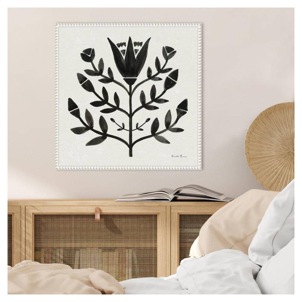 Nordic Black and White Botanical Canvas Wall Art with Beaded Frame