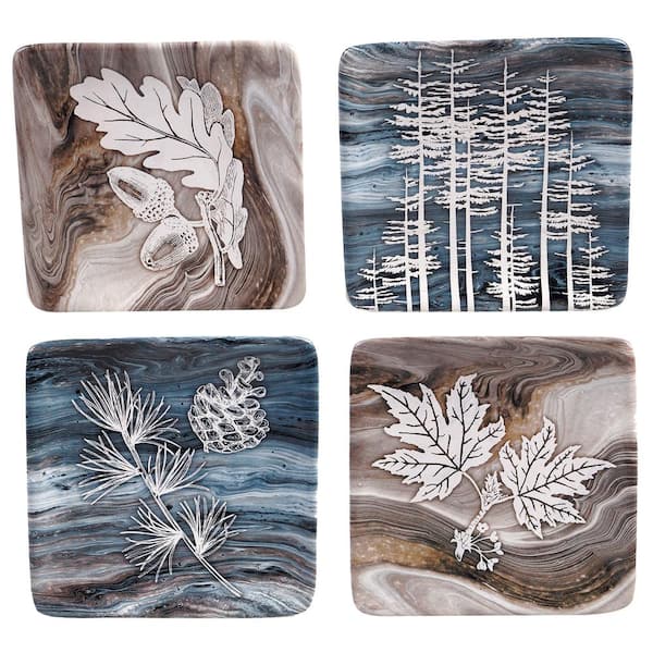 Certified International Fluidity Lodge 4-Piece Seasonal Multicolored Earthenware 6 in. Canape Plate Set (Service for 4)