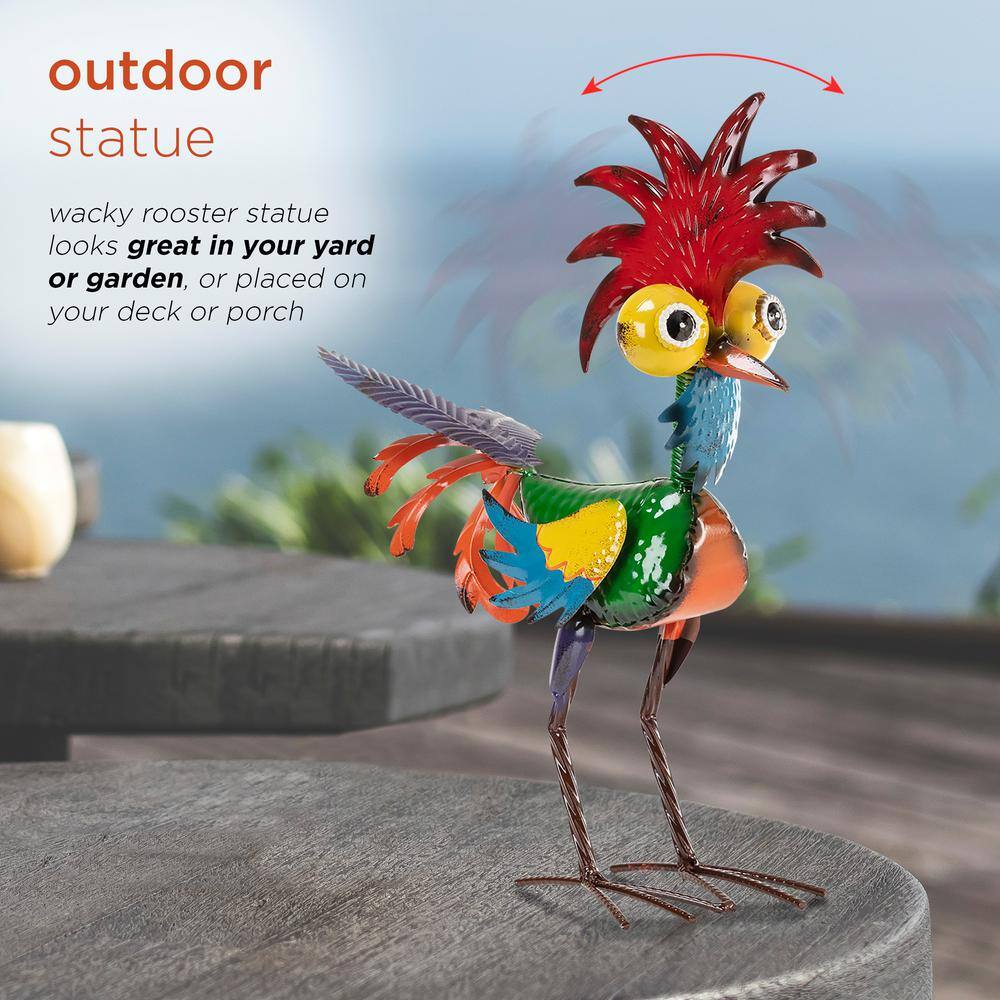 18" Multicolor Metal Rooster Lawn Decoration