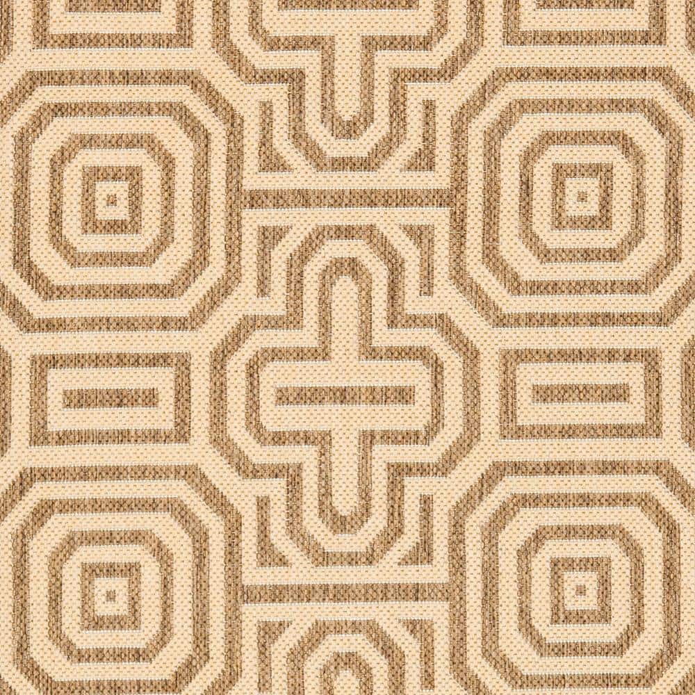 Brown and Natural Geometric Outdoor Runner Rug with Trim