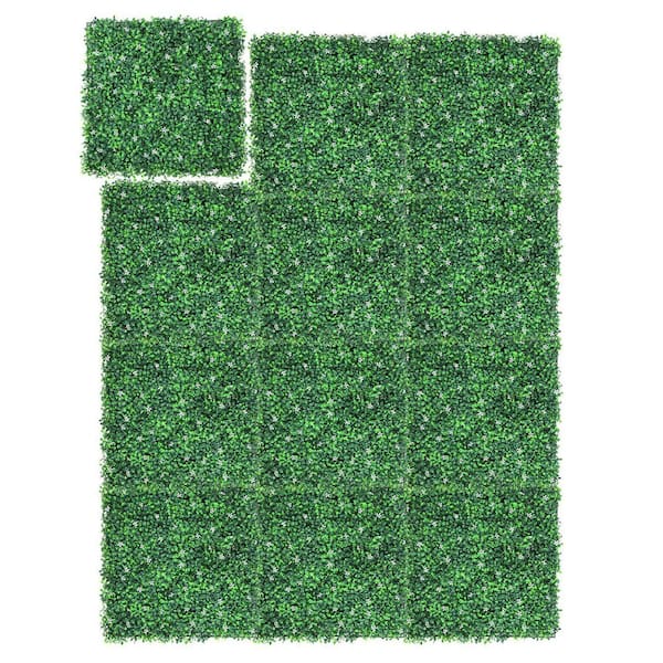 24 Pack Artificial Boxwood Wall Panels, 20"x20" Faux Greenery Wall, UV-Protected Grass Backdrop Wall Hedges Panels