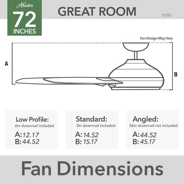 Hunter Downtown 72 in. 6-Speed Ceiling Fan in Matte Black with
