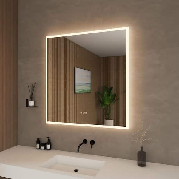 Element 34 in. W x 36 in. H Rectangular Frameless Anti-Fog LED Dimmable Color Changing Wall Bathroom Vanity Mirror