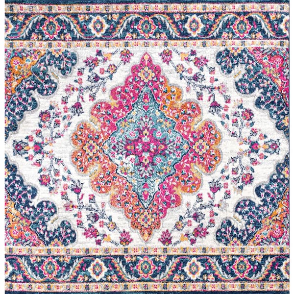 5 ft. x 5 ft. Blue/Multi Bohemian Flair Boho Vintage Medallion Square Area Rug