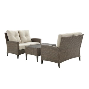 Rockport Brown 3-Piece Wicker Patio Conversation Set with Oatmeal Cushions