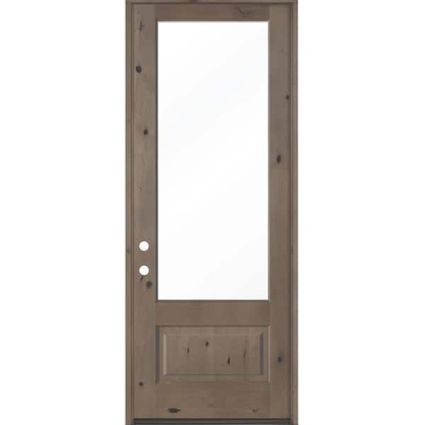 36 in. x 96 in. Knotty Alder Right-Hand/Inswing 3/4 Lite Clear Glass BEHR Weathered Gray Stain Wood Prehung Front Door