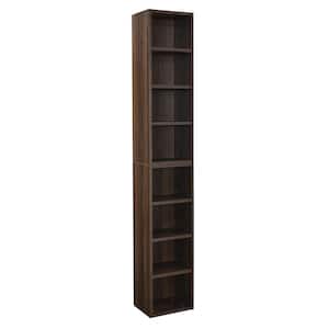 8-Tier  Tall Narrow Pantry Organizer Media Tower Rack with Adjustable Shelves in Walnut