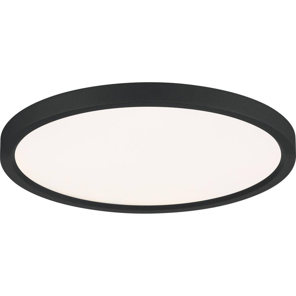 Sleek Earth Black 15" Aluminum LED Flush Mount with White Acrylic Shade