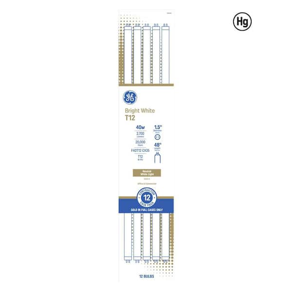 Bright white 40-Watt 48 in. T12 Linear Fluorescent Tube bulb Dimmable 12-Pack