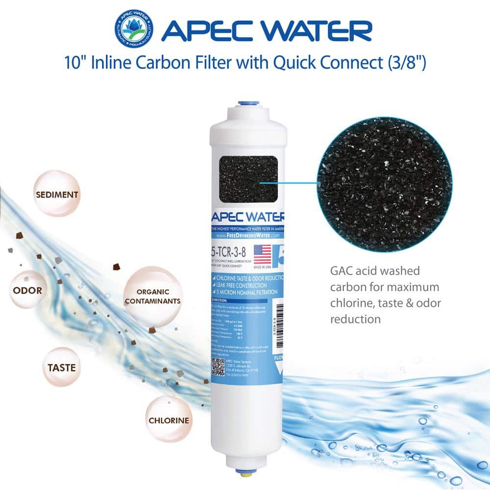 APEC 10" White Coconut Shell Carbon Inline Water Filter