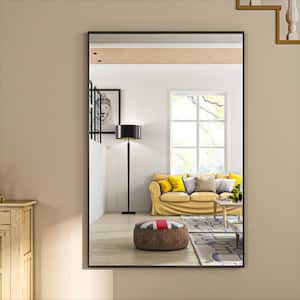 48 in. W x 32 in. H Black Rectangle Framed Tempered Glass Wall-mounted Mirror