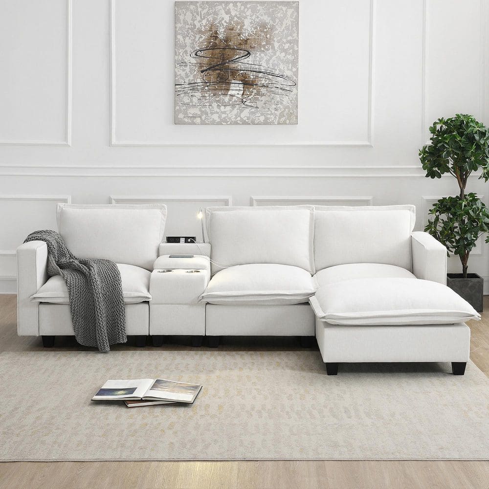 109 in. Square Arm Chenille 4-Piece L Shaped Modern Sectional Sofa in Beige