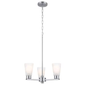 Stamos 18 in. 3-Light Brushed Nickel Modern Shaded Circle Dining Room Chandelier with Satin Etched Glass Shades