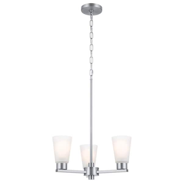 KICHLER Stamos 18 in. 3-Light Brushed Nickel Modern Shaded Circle Dining Room Chandelier with Satin Etched Glass Shades