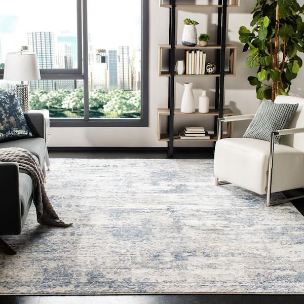 Amelia 9 ft. x 12 ft. Ivory/Blue Abstract Distressed Area Rug