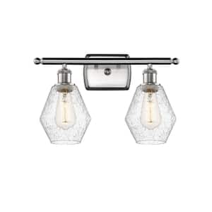 Cindyrella 16 in. 2-Light Brushed Satin Nickel Vanity Light with Seedy Glass Shade