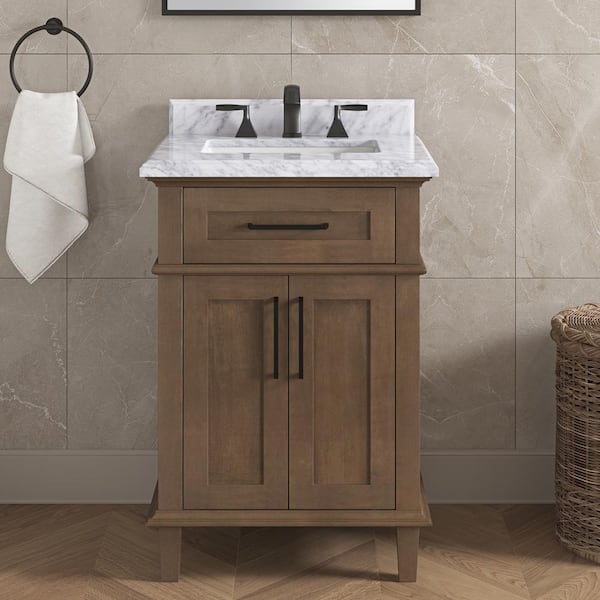 Sonoma 24 in. Single Sink Almond Latte Bath Vanity with Carrara Marble Top (Assembled)