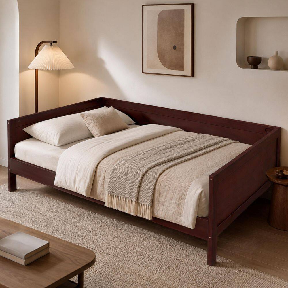Harper & Bright Designs Dark Walnut Twin Size Wooden Daybed with ...