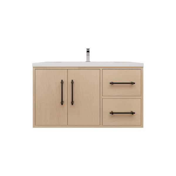 Victoria 36 in. W x 20 in. D x 22 in. H Single Sink Floating Bath Vanity in Yellow Oak with White Acrylic Top