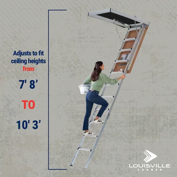7 ft. 8 in. to 10 ft. 3 in. 22.5 in. x 54 in. Fire Rated Door Aluminum Attic Ladder, Type IAA, 375 lbs. Load Capacity