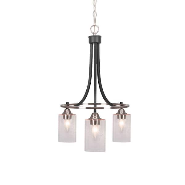 Unbranded Madison 3-Light Matte Black and Brushed Nickel Round Chandelier with 4 in. Clear Bubble Glass Shades, No bulbs included