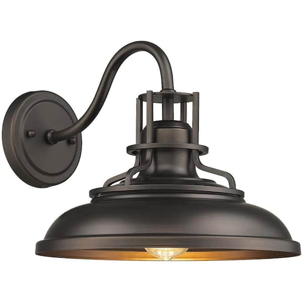 1-Light Oil Rubbed Bronze Gooseneck Hardwired Outdoor Barn Light Sconce