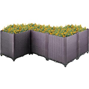 Plastic Raised Garden Bed Set of 5 Planter Grow Box 20.5 in. H Self-Watering Elevated Raised Planter Boxes, Purple