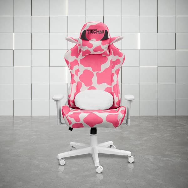 Techni Sport TS85 Pink COW Series Gaming Chair with Adjustable Arms