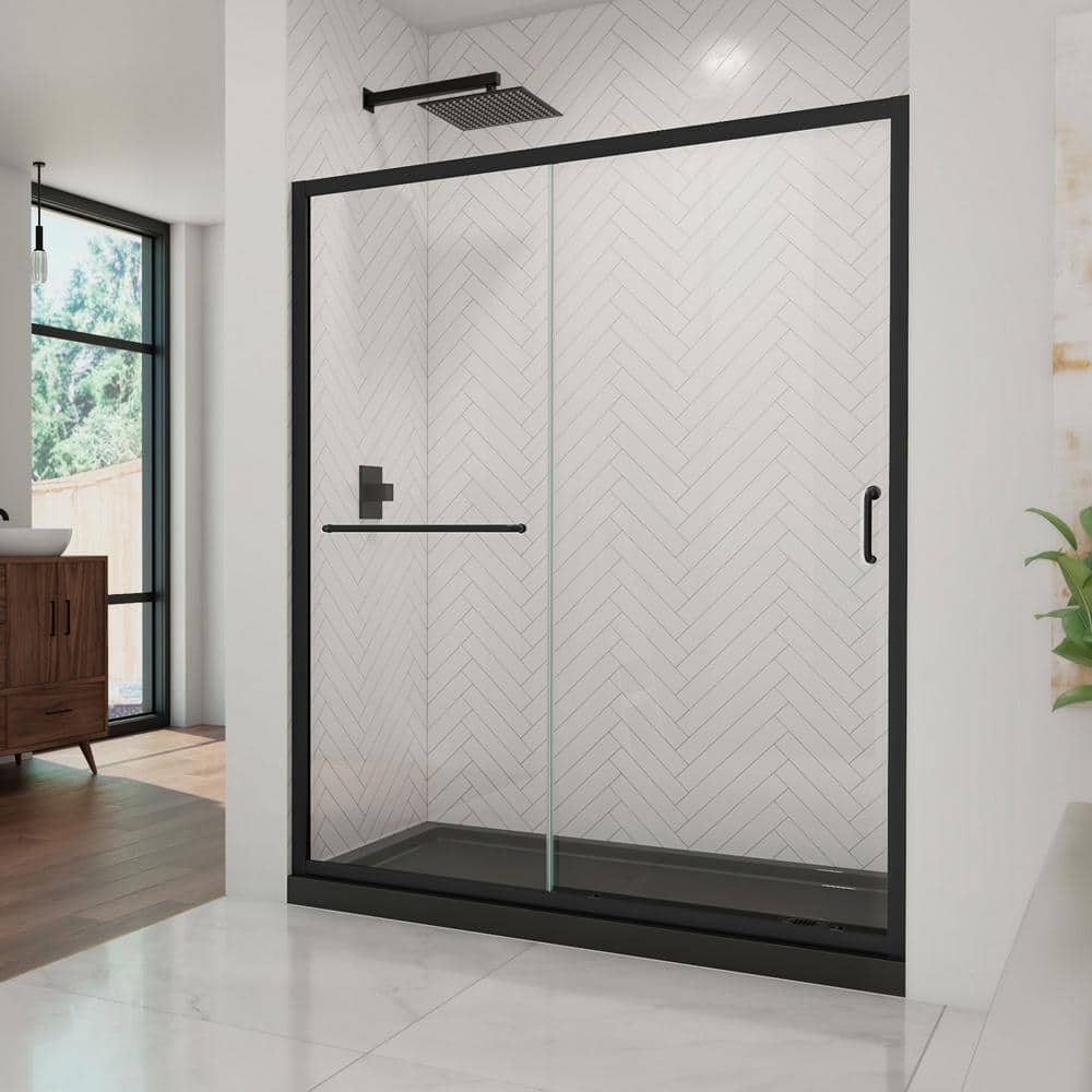 Infinity-Z Matte Black Sliding Shower Kit with Clear Glass