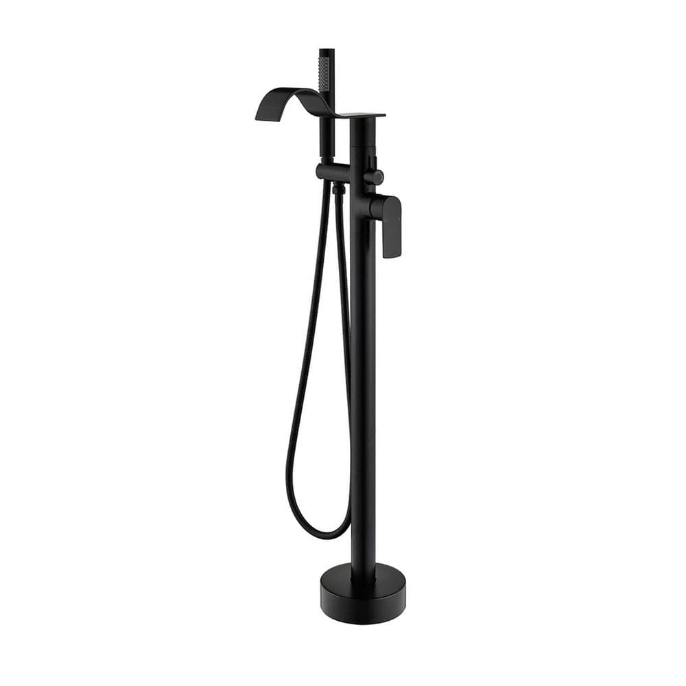 Single Handle Floor Mount Bathtub Faucet Freestanding Tub Filler Standing Shower Faucets with Handheld Shower in Black price history on PriceWatchPro