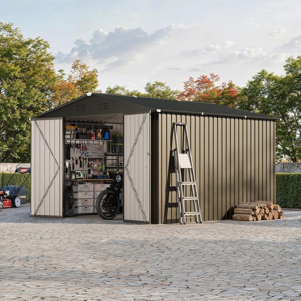 Heavy Duty Metal Outdoor Storage Outdoor Storage Gable Roof, Waterproof Steel Construction, for Garden 10x10FT Brown price history on PriceWatchPro