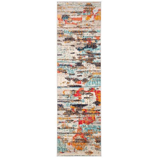 SAFAVIEH Madison Ivory/Multi 2 ft. x 8 ft. Abstract Striped Runner Rug