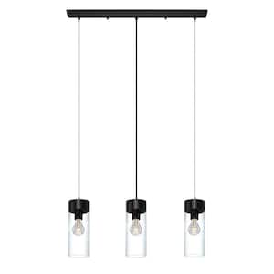 Montey 27.95 in. W x 72 in. H 3-Light Black Linear Pendant Light with Clear Glass Shades