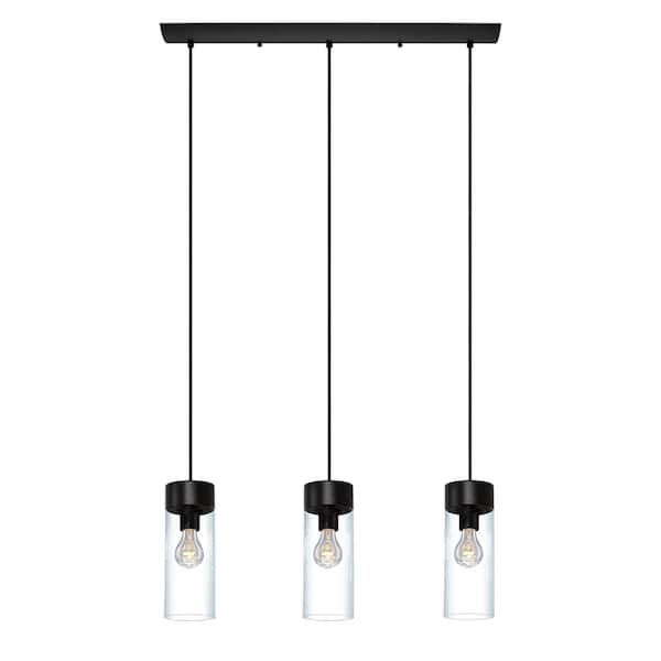 Eglo Montey 27.95 in. W x 72 in. H 3-Light Black Linear Pendant Light with Clear Glass Shades