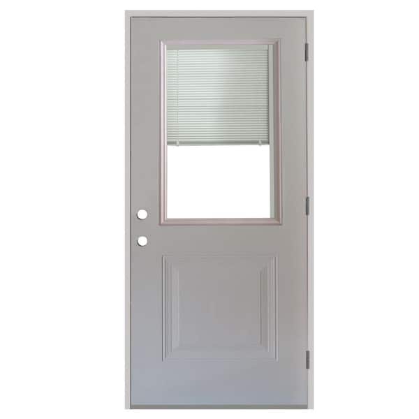 Steves & Sons 34 in. x 80 in. Element Series 1-Panel 1/2 Lite Mini-Blind White Primed Steel Prehung Front Door