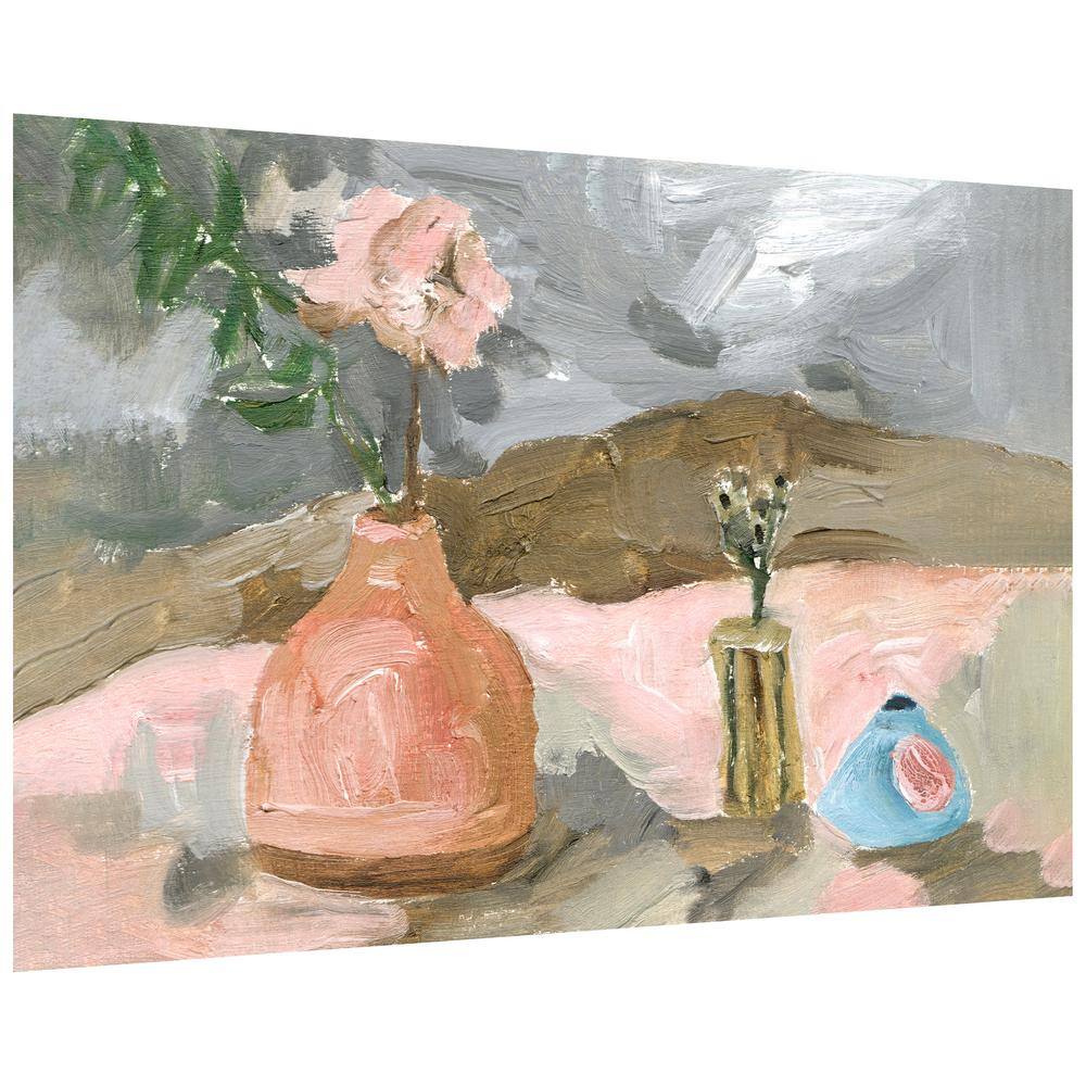 Rustic Still Life Glass Wall Art with Pink Vase and Flowers
