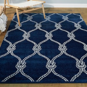 Fischer Navy 5 ft. x 7 ft. Nautical Trellis Area Rug