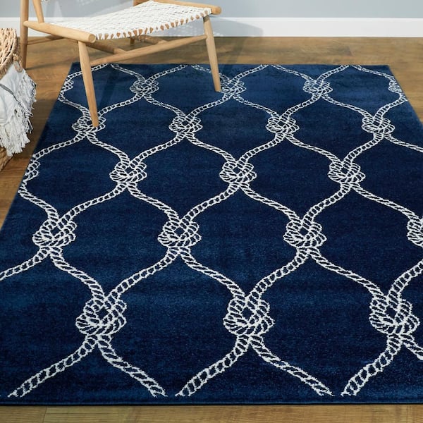Fischer Navy 8 ft. x 10 ft. Nautical Trellis Area Rug