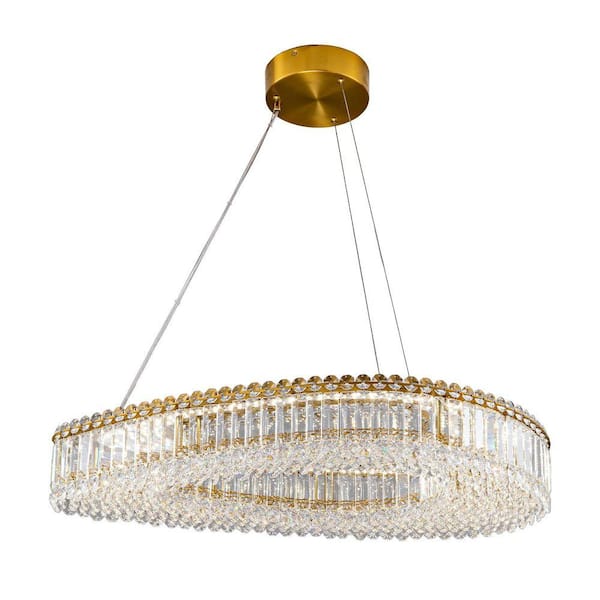 Gleam Flare 31.5 in. 1-Light Integrated LED Gold Modern Chandelier Luxury K9 Crystal Chandelier for Living Room Dining Room, Bedroom