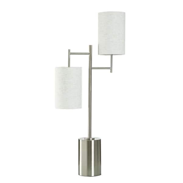 StyleCraft Zig Zag 35 in. Brushed Steel Table Lamp with Beige Linen Shade