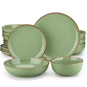 16 Piece Modern Stoneware Dark Green Dinnerware Set Tableware (Service for 4)