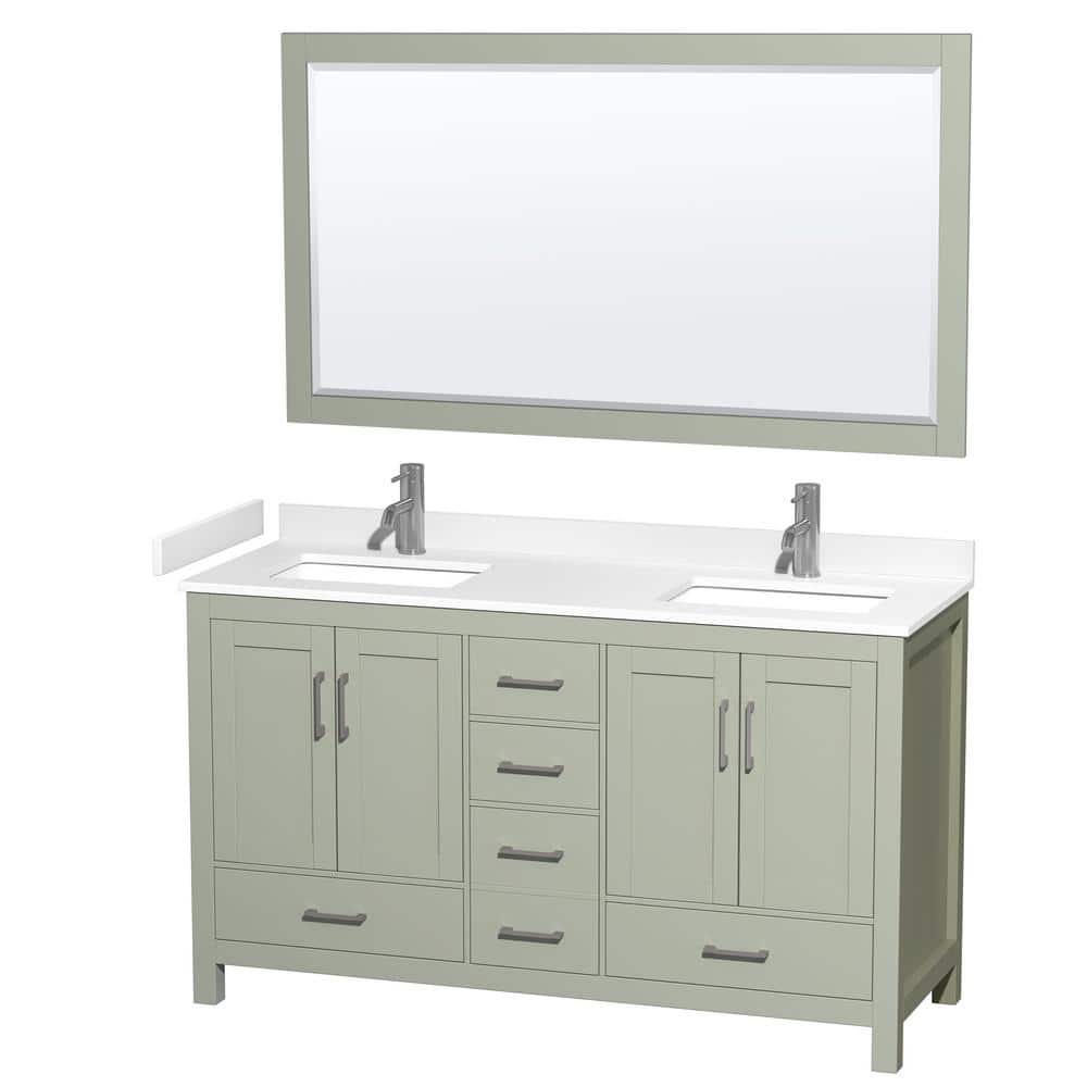 Sheffield 60 in. W x 22 in. D x 35 in. H Double Bath Vanity in Light Green w/White Cultured Marble Top and 58 in. Mirror price history on PriceWatchPro